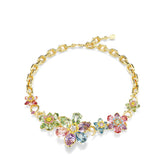 Idyllia necklace, Mixed cuts, Flower, Multicolored, Gold-tone plated
